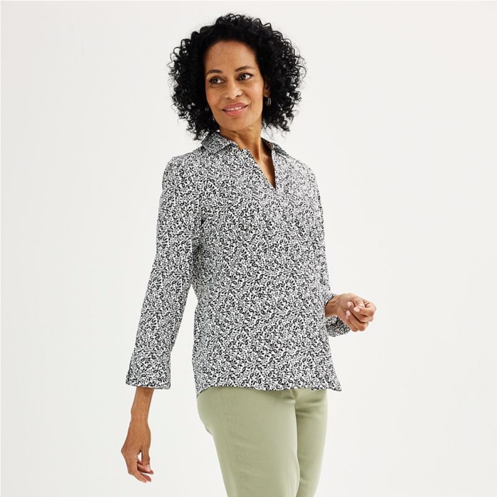 NWT Croft and Barrow button down shirt XXL black medallion white patterned shirt